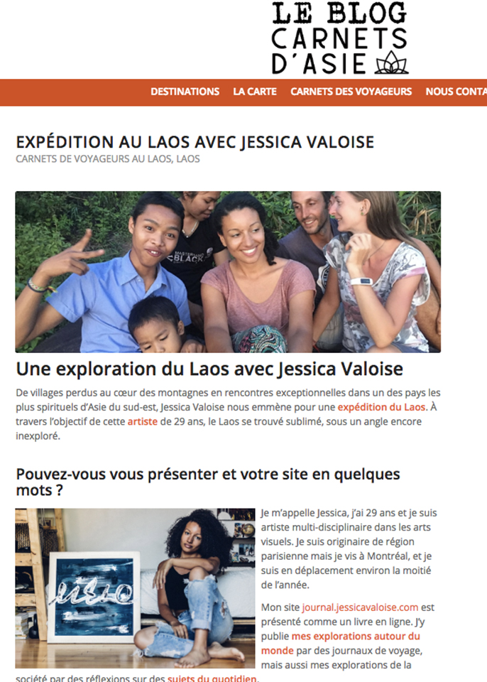 2018, Webzine, Carnets d'Asie – « Expédition au Laos avec Jessica VALOISE